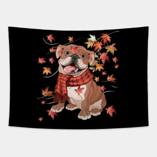 Maple Dog Leaf Fall Hello Autumn Funny Bulldog Lover Tapestry