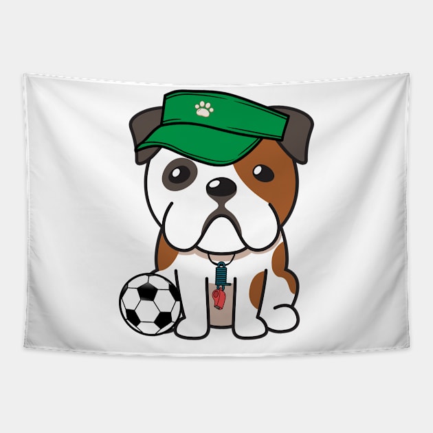 Bulldog Playing Soccer Tapestry by Pet Station