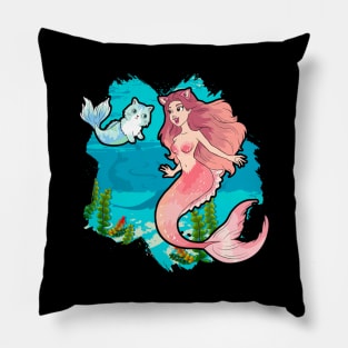 Cute & Funny Mermaid Cat Swimming Kitty Mermaidcat Pillow