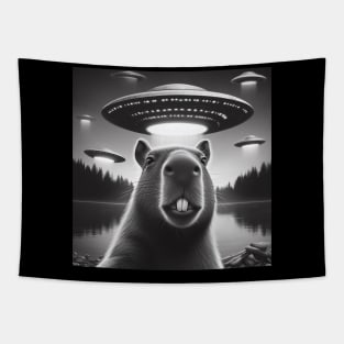 Capybara selfie with UFO Tapestry