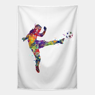 Soccer Boy Watercolor Splatters and Splashes Gift Tapestry