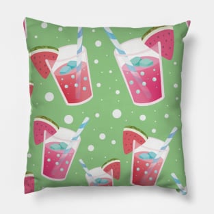 Watermelon Juice with a Green bubble background Pillow