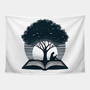 Bookworm Reading Books Lover, serene silhouette of a Reader Tapestry