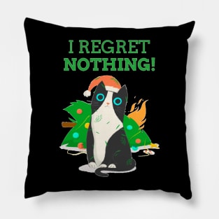Cat I Regret Nothing Ugly Christmas Sweater Style Funny Pillow