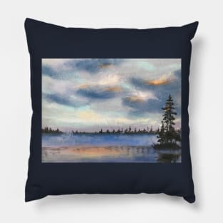 Mist on the Lake Before Dawn Pillow