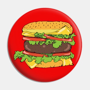 Cheeseburger Sandwich Hand Drawn Illustration Pin