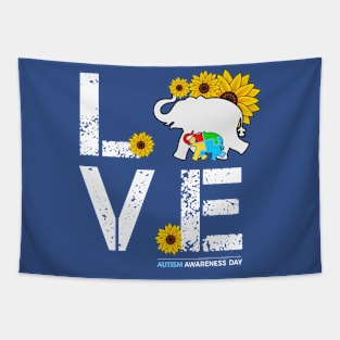 Autism Awareness Month Mama Baby Elephant Sunflower Love Tapestry