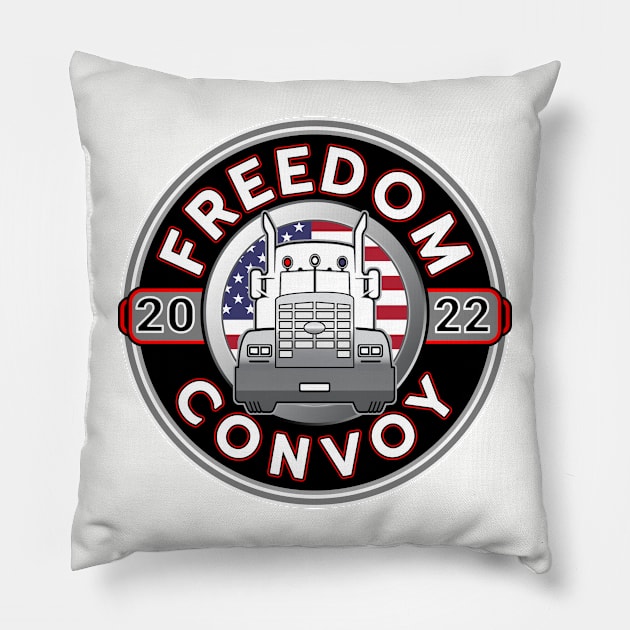 FREEDOM CONVOY 2022 - USA TRUCKERS FOR FREEDOM - GRAY ROUND WHITE LETTERS RED Pillow by KathyNoNoise