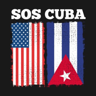 SOS Cuba Retro Style Cuba American Flag T-Shirt