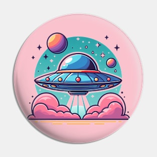 Cute colorful UFO Pink flying saucer Pin