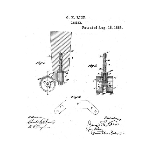 Caster Vintage Patent Hand Drawing by TheYoungDesigns