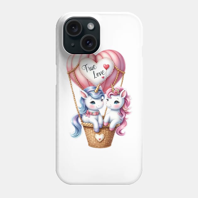 Valentine Unicorn Couple On Hot Air Balloon Phone Case by Chromatic Fusion Studio