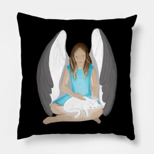 Divine cat with her Guardian Angel Pillow