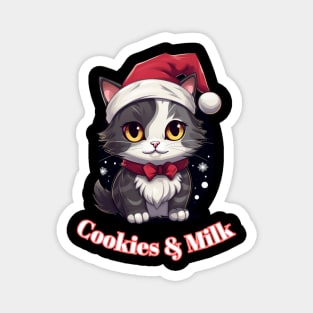 Cookies & Milk - Christmas Cat - Winter Holiday Graphic Quote Magnet