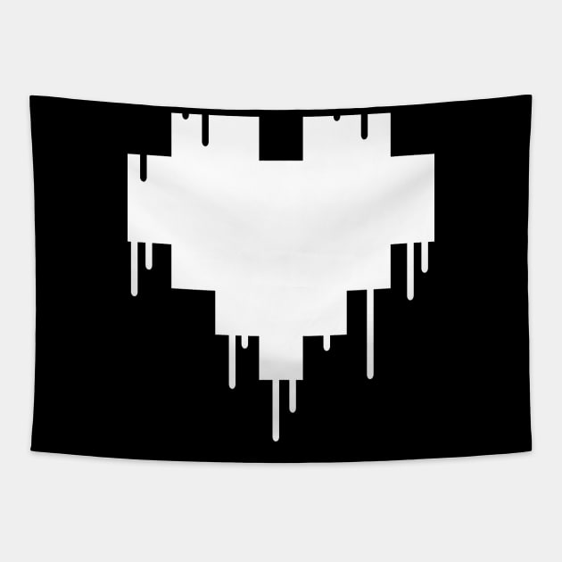 White Dripping Pixel Heart Tapestry by DipsyBunStudios27