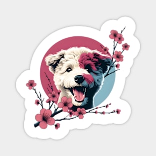 Pumi Enjoys Spring, Cherry Blossoms, and Floral Delight Magnet