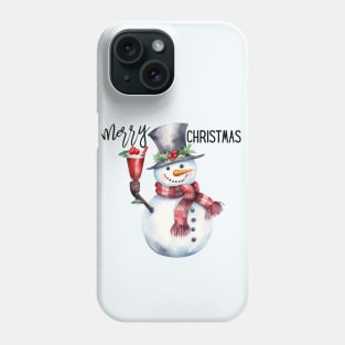 Cute Snowman in Red Scarf Holding a Christmas Drink with Berries Phone Case