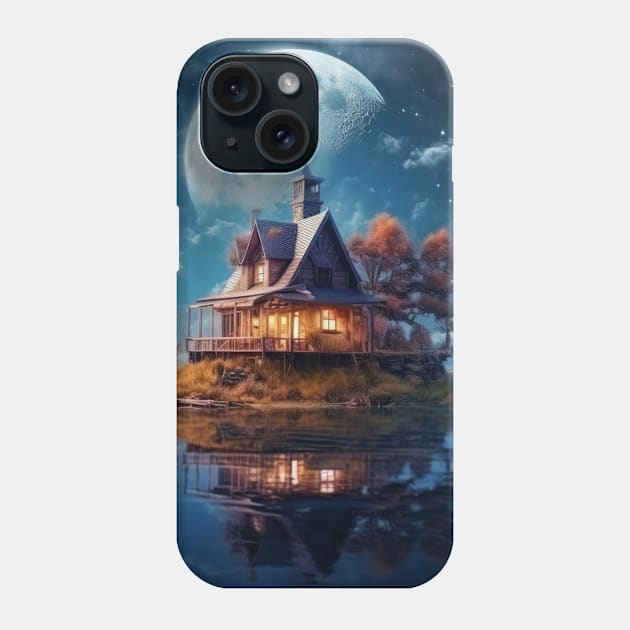 Cottage House On Lake Serene Landscape Phone Case by Cubebox