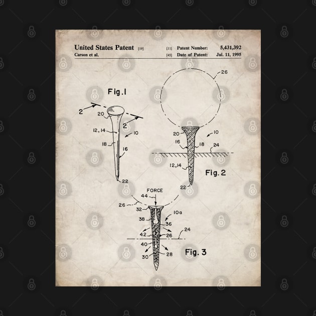 Golf Tee Patent - Golfing Fan Golfer Gift Art - Antique by patentpress