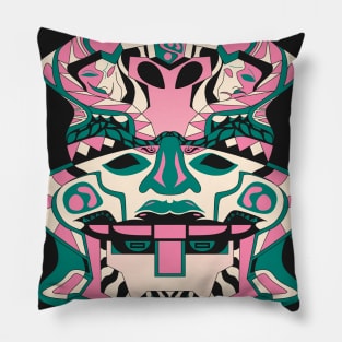 alien olmec head in mutant pattern ecopop Pillow