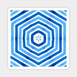 Blue and white abstract striped pattern Magnet