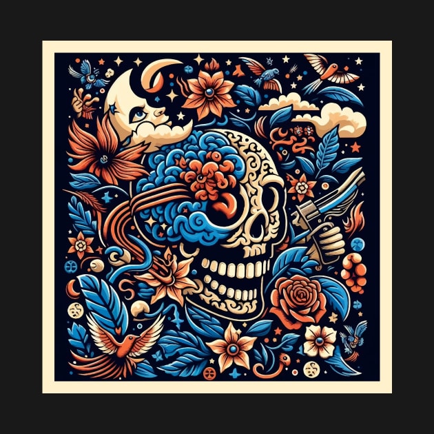 skull, flowers, brain and the moon by Arteria6e9Vena