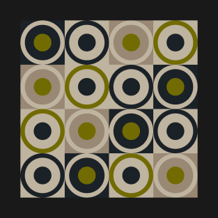 Retro Square and Circle Tile Olive Black and Cream T-Shirt