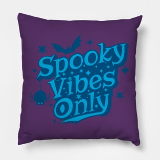 Spooky Vibes Cute Blue Retro Halloween Pillow