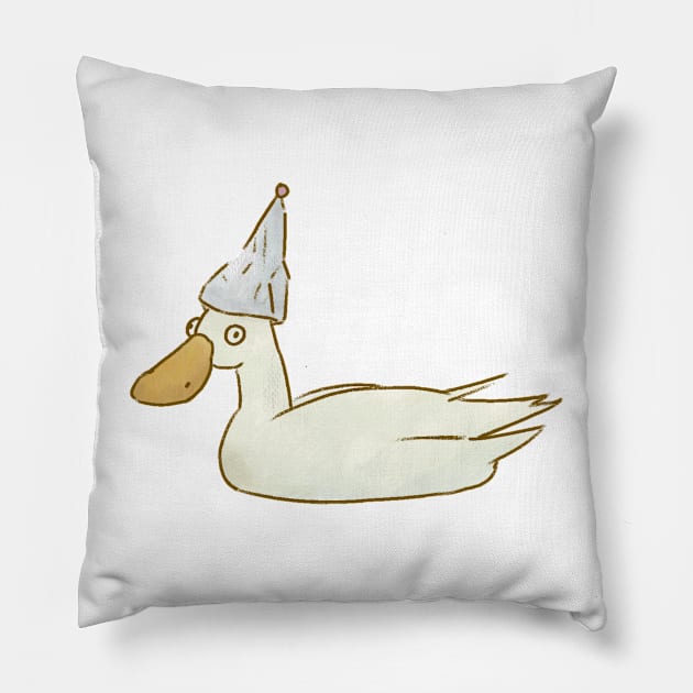 Duck with paper hat Pillow by Oranges