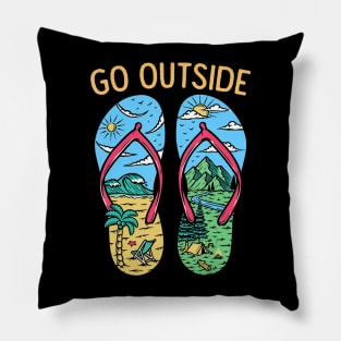 Funny Camping Graphic Go Outside Flip Flops Camper Pillow