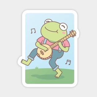 Cute Happy Banjo Frog Doodle Magnet