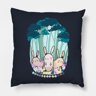 Three cute bunnies in the forest Pillow