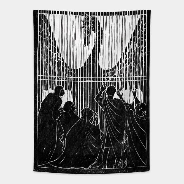 Swan beyond the fence Tapestry by UndiscoveredWonders