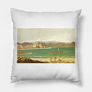 People in the beach, vintage image Pillow