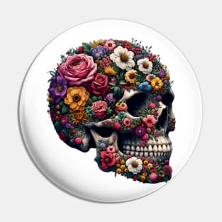 Floral Skull Garden of Eden Illustration Pin