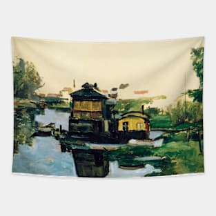 Floating Houses On A River by Paul Cezanne Tapestry
