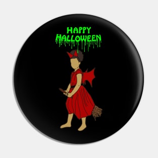 Happy halloween witch on broom green Pin