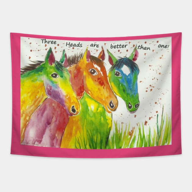 Colourful Horses, "Three Heads are better than one!" Tapestry by Casimirasquirkyart