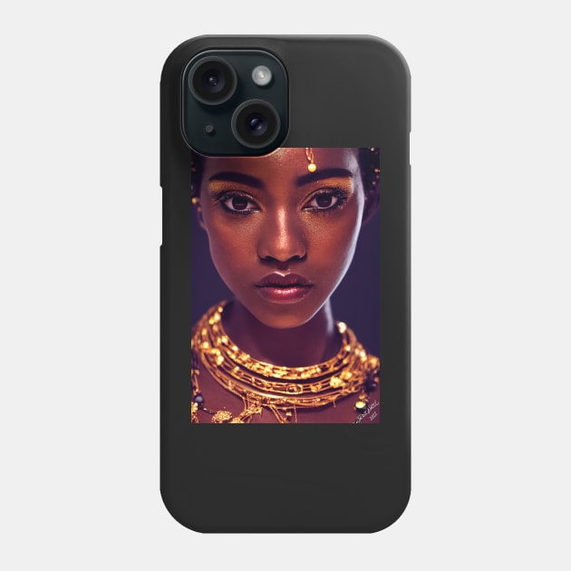 Gilded Beauty: Stunning Black Woman in Gold Phone Case by JediNeil