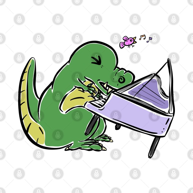 Piano Player Tyrannosaurus Dinosaur Dino Cartoon Cute Character by Squeeb Creative