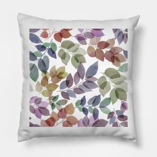 Translucent watercolor leaves silhouettes. Colorful transparent leaf branches. Pillow