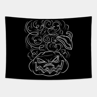 Scary Jack O' Lantern White Line Tapestry