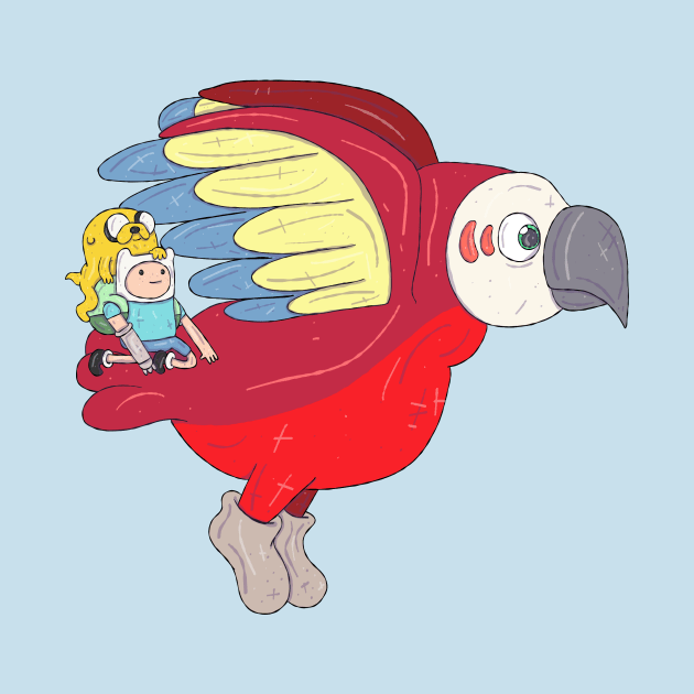 Finn and Jake on Giant Parrot by surfinggiraffecomics