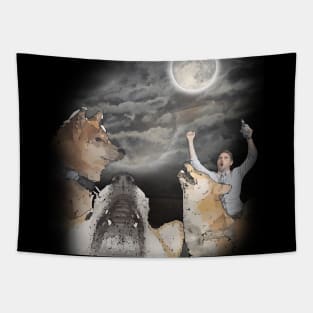 Three doge moon - When moon? transparent/faded graphic. three wolf moon parody. 3 doge howling at the moon Tapestry