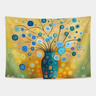 Blue Fantasy Modern Still Life Painting in a Blue Vase Tapestry