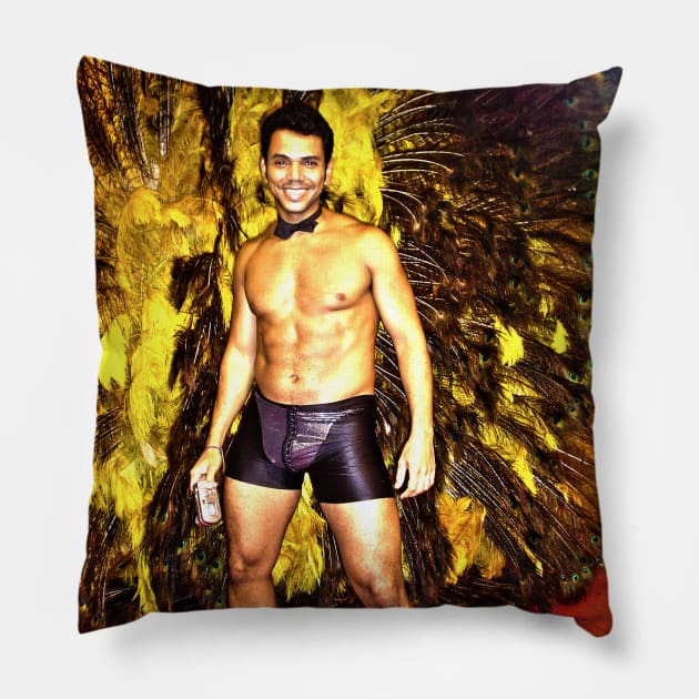 handsome latin in black shorts Pillow by Marccelus