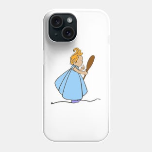 Cute little ginger girl blue dress looking in mirror Phone Case