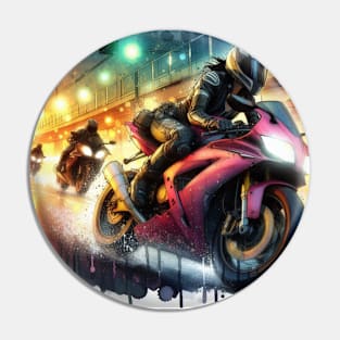 Artistic illustration of motorcycle racing Pin