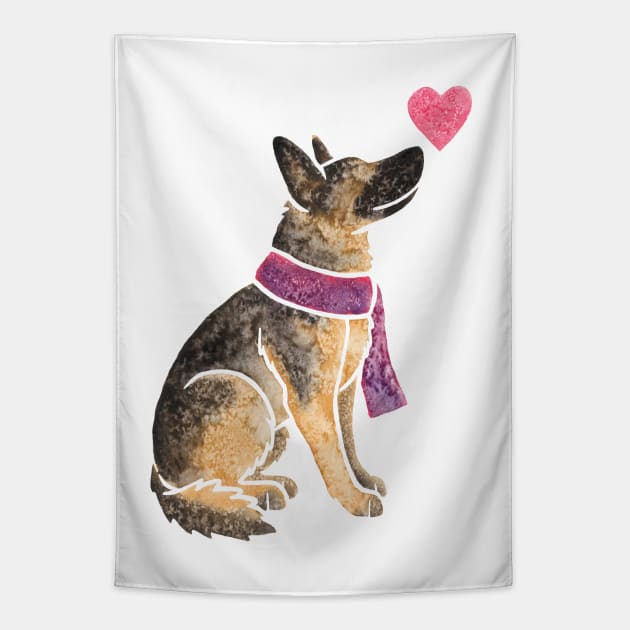 Watercolour German Shepherd Dog Tapestry by animalartbyjess