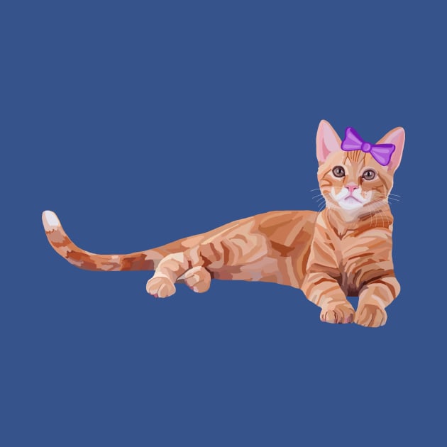 Ginger Cat with Purple Bow by Art by Deborah Camp